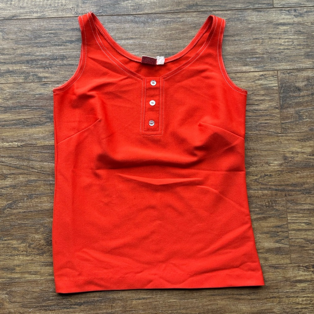 Vintage Red Sleeveless Button Tank Top